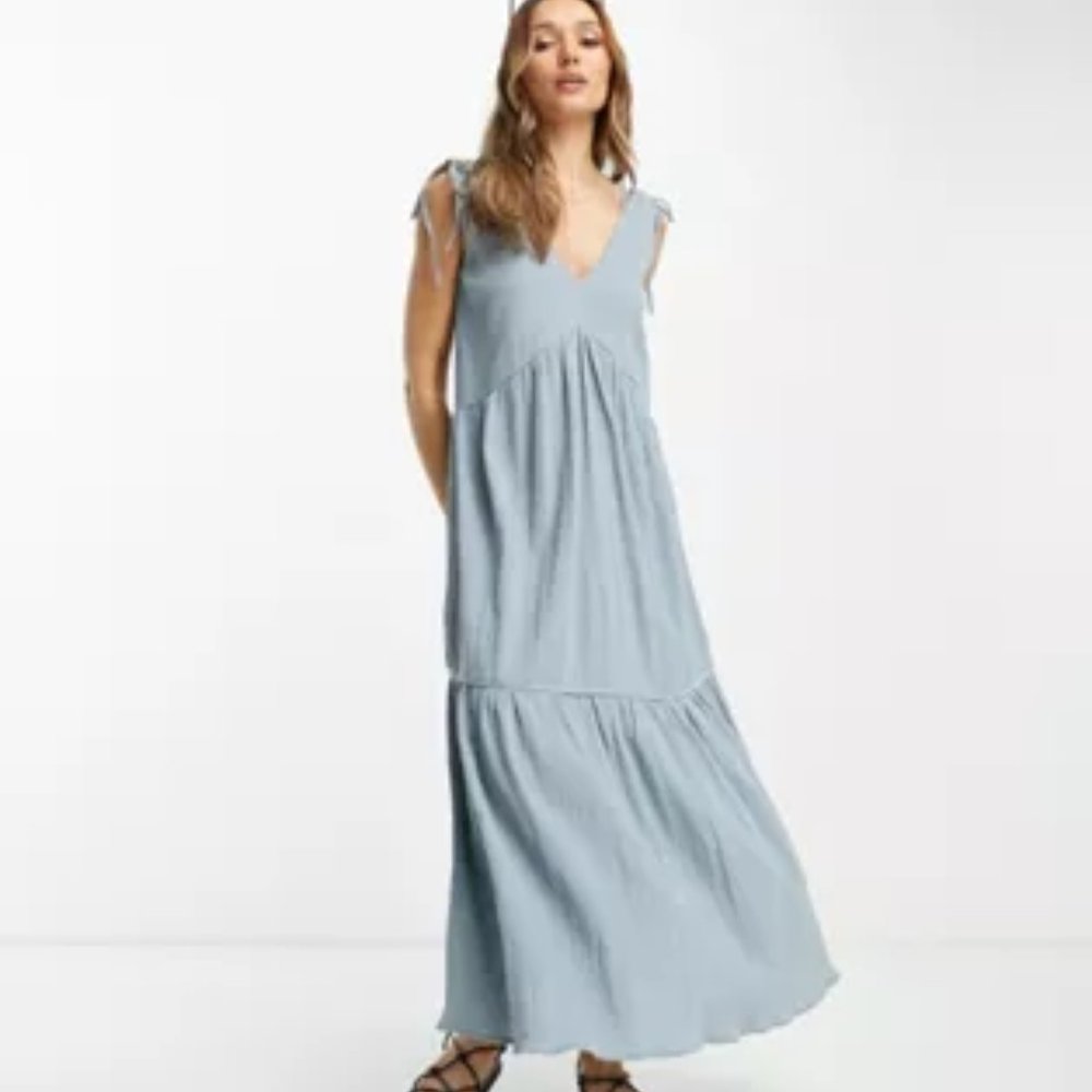 ASOS DESIGN crinkle trapeze maxi sundress in blue